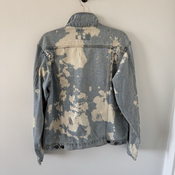 Carbon Woman Medium Distressed Oversized Blue Denim Jean Jacket Destroyed Holes - Picture 4 of 7